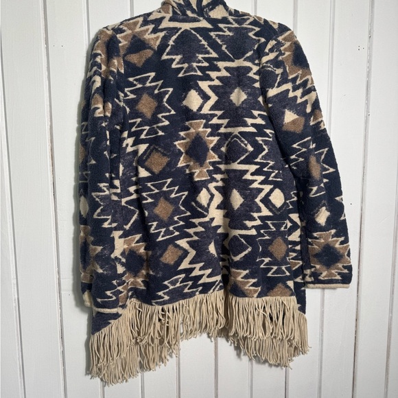 Lucky Brand Geometric Fringe Cardigan - Navy and Beige - Picture 2 of 2